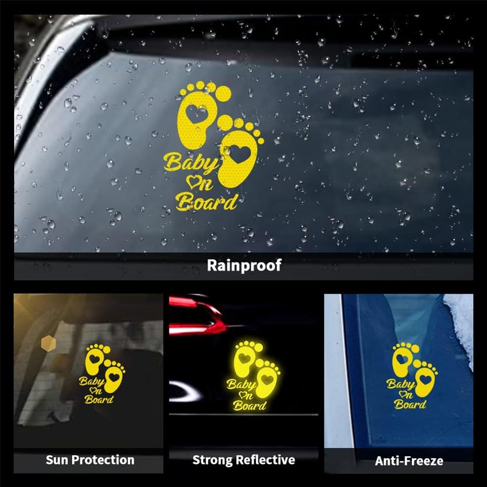 2pcs Reflective Car Sticker Baby on Board High Intensity Reflective Sticker for Car Waterproof Safety Warning Auto Bumper Window Sticker Kids on