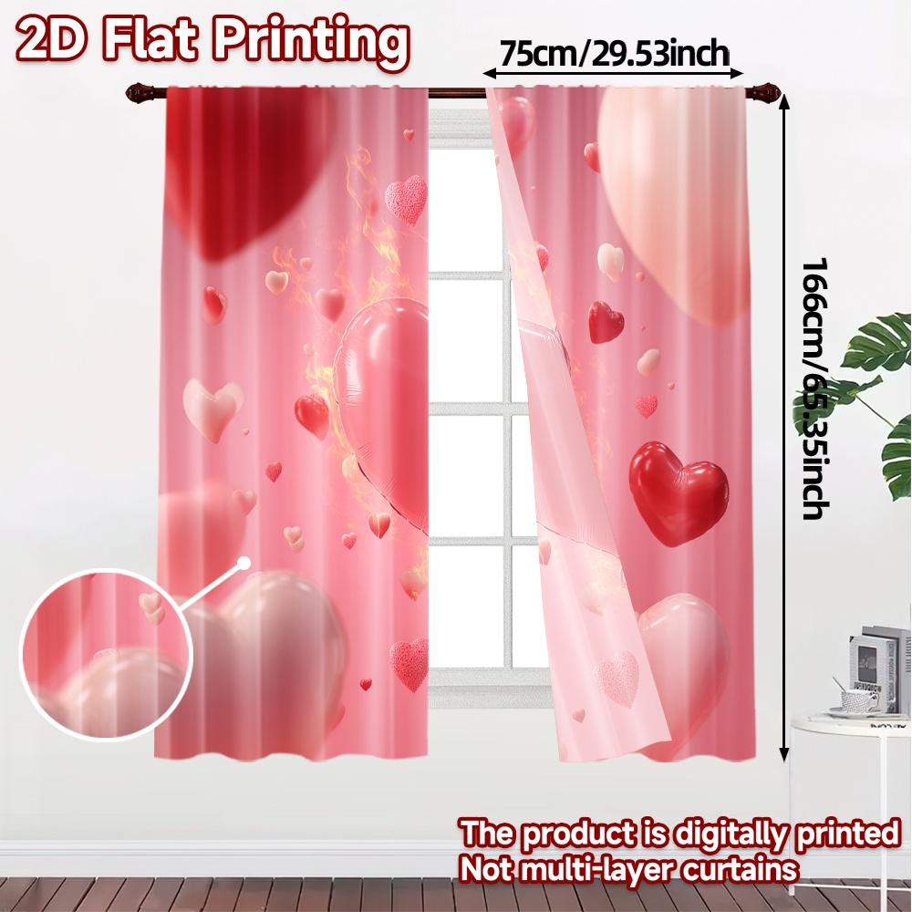 2D Flat Printing,JIT 2pcs, Curta (Without Rod) Heart Balloons Popular Curtain Fabric Semi-Sheer Curta All Seasons