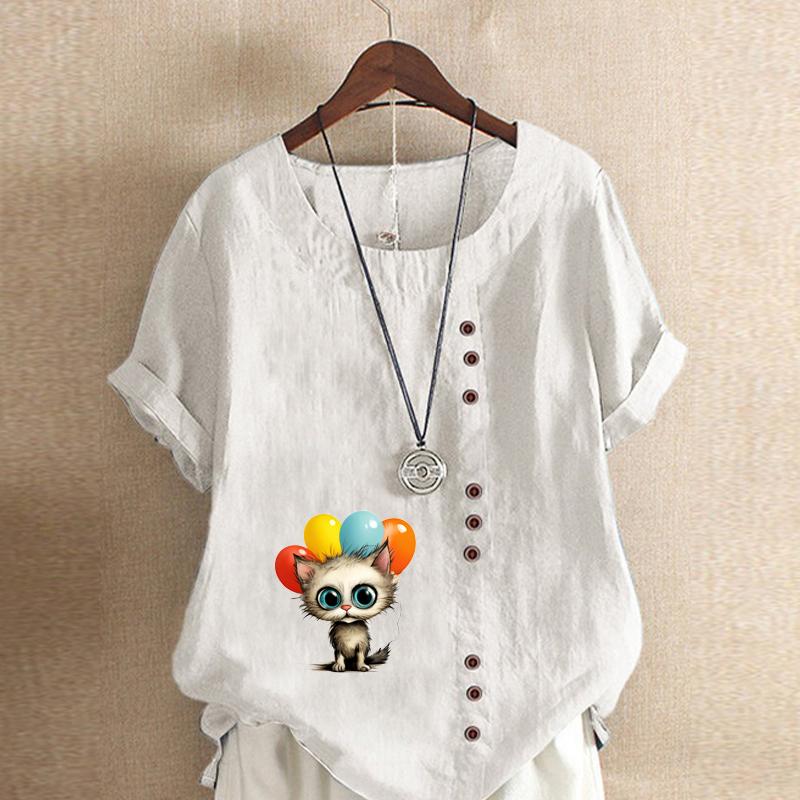 

Женская модная футболка с коротким рукавом и принтом в виде воздушного шара, свободная хлопковая рубашка, повседневная свободная летняя блузка, топы больших размеров 5XL белый