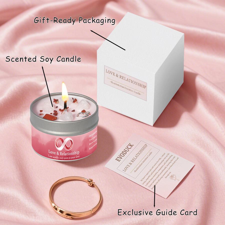 Law of Attraction Manifestation Scented Candle - 3oz Rose Jasmine Fragrance + Natural Crystals, Ideal Christmas Gift for Couples