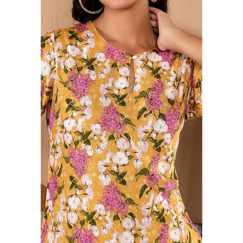 W Yellow Floral Printed Women's Kurta Dupatta Bottomwear Set