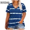 Summer Women Plus Size T Shirts Classic Black White Stripes V-Neck Short