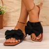 Bowtie Decor Flat Slippers for Women 2025 Summer Comfort Light Square Toe Slippers Plus Size Soft Sole Non Slip Beach Shoes