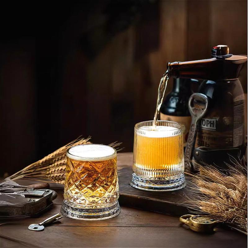 255 ML Whiskey Glass Transparent Wine Glass Household Heat-resistant Rotatable Beer Cup Party Drinkware Creative ornaments