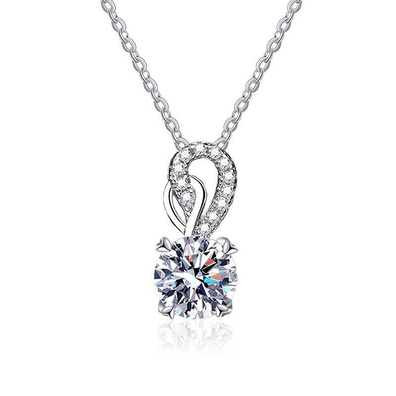 Womens Clavicle Necklace Platinum Plated D Color Moissanite 1 Carat Elegant Fashion Jewelry