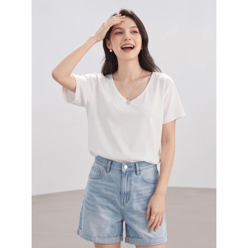 Basic House Women's U-Neck Short Sleeve T-Shirt