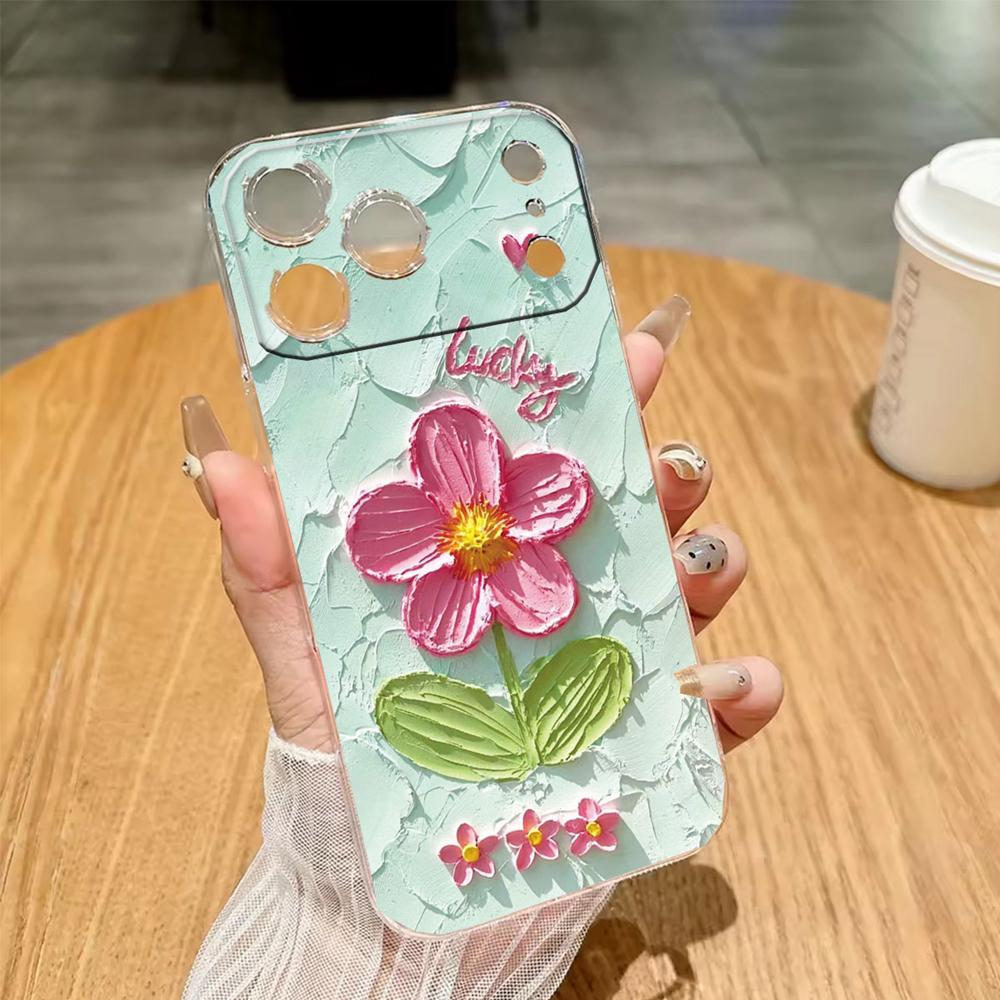 Phone Case For Iphone 7 8 6 Plus 11 12 13 14 Pro Max SE 2020 2022 Couple Rose Flower Oil Painting Clear Transparent Soft Cover