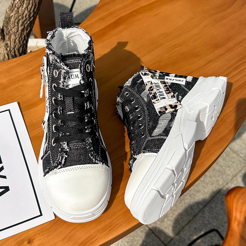 Fashion 2025 Spring Canvas Heightening Women's Shoes New platform Sneakers Women Student Board Shoes High Top Outdoor Casual Shoes