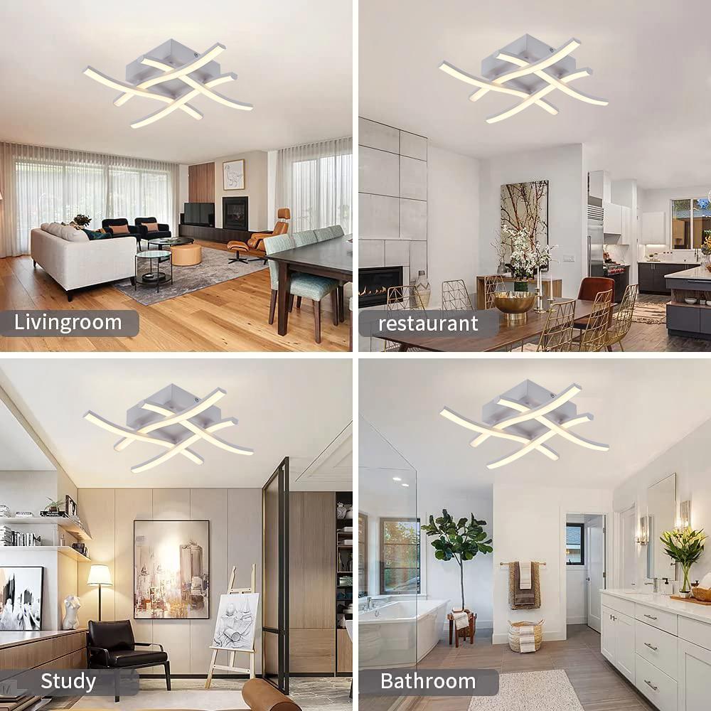 Modern Living Room Lamp Dining Room 3 Color Changing Bedroom Balcony LED Ceiling Light 24W Creative Curved Design Home Decor