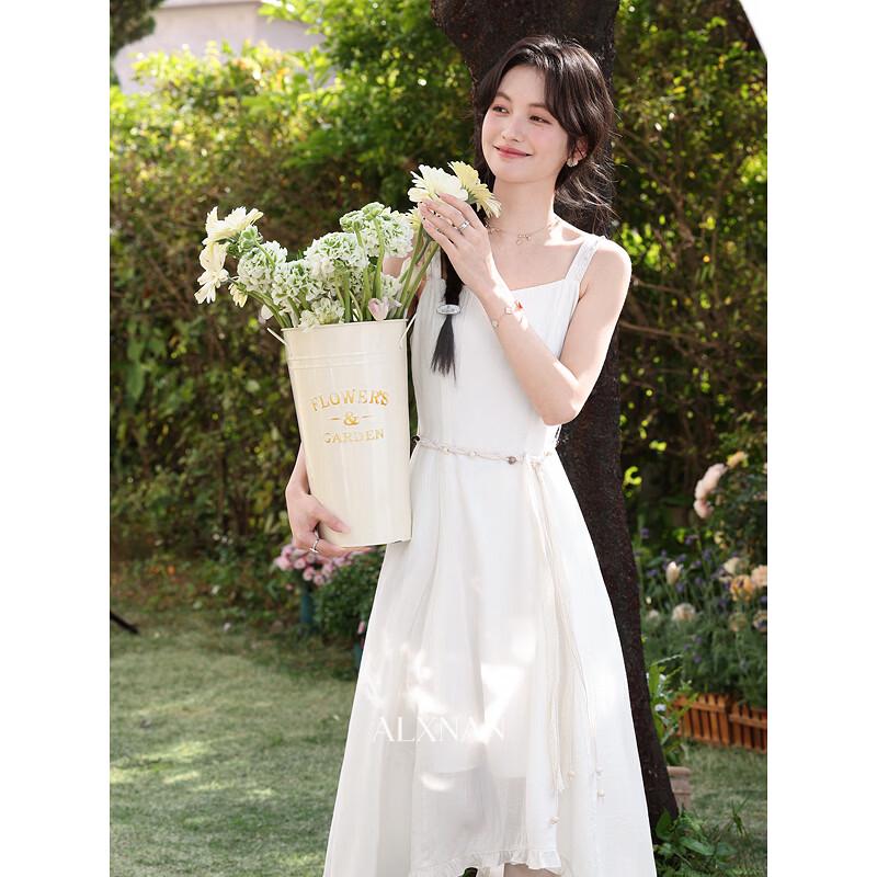 

Women s High-Waist Sleeveless Apricot Sling Dress S