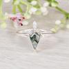 Vintage Moss Agate Promise Ring with CZ Halo | Nature Inspired Sterling Silver Ring | Moss Agate & Cubic Zirconia Engagement Ring