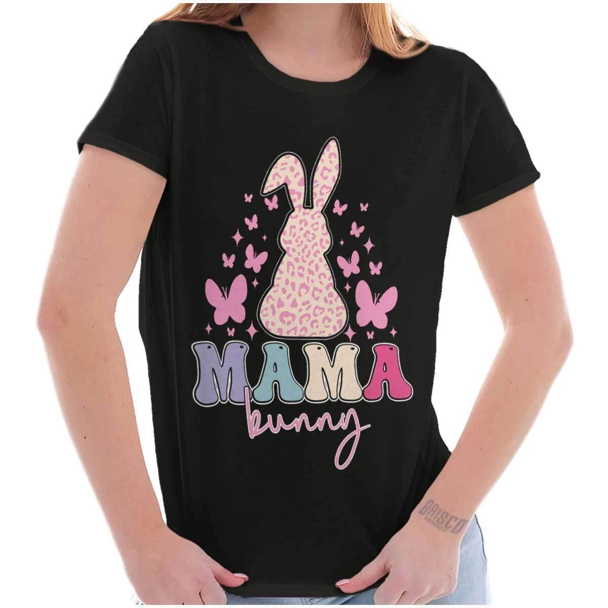 Cute Spring Easter Mama Bunny Butterflies Graphic T Shirts for Women T-Shirts XL