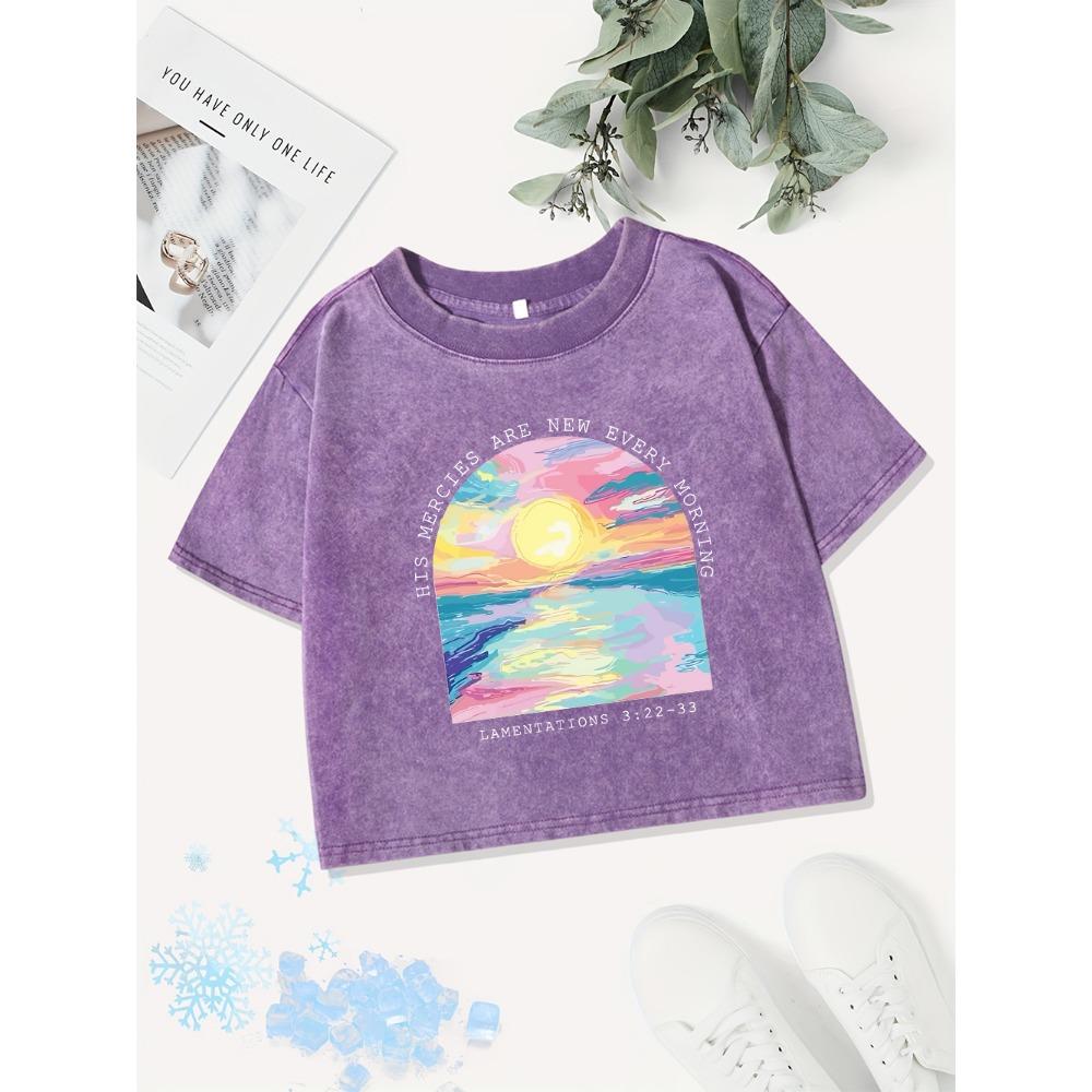 Summer Cotton Crop Tops Women His Mercies Are New Every Morning Prints Washed T-Shirt Regular Fit Tees Casual Clothes