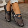 Women's Summer Hollow Mesh Mary Jane Flat Sandals with Round Toe and Buckle Strap