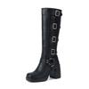 Fashion Ladies Motorcycle Booties Punk Style High Heel Shoes Autumn Winter Gothic Platforms Woman Buckle Square Toe Knee-High Boots
