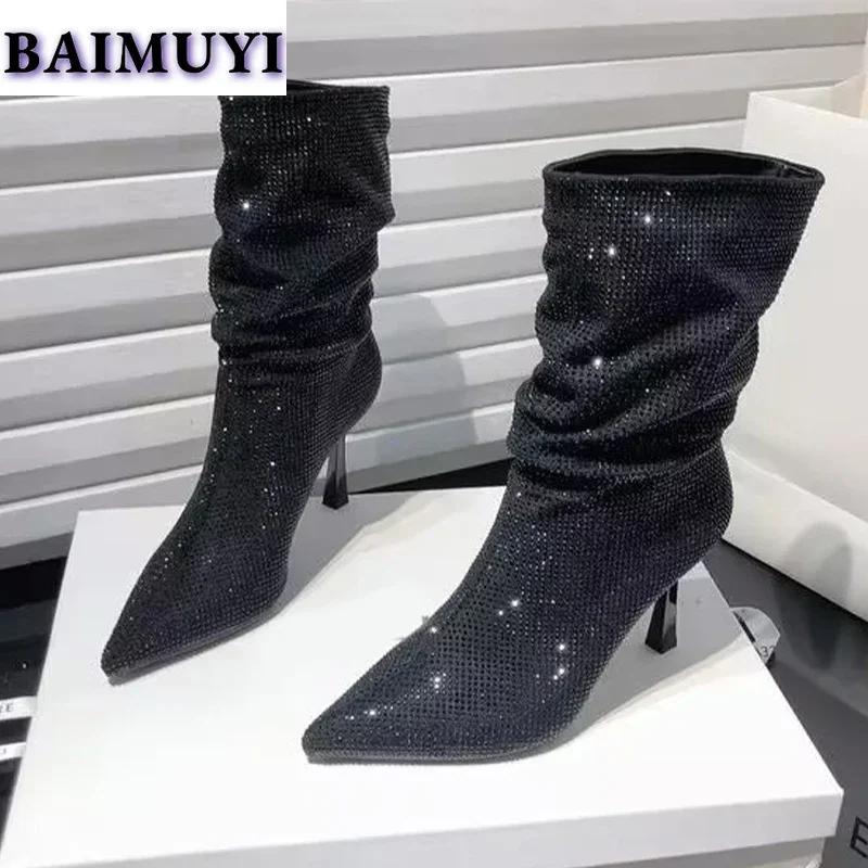 Kristall Spitzschuh High Heels Damen Stiefeletten Sexy Schuhe 2025 Trend Luxus Mode Schnee Chelsea Boots Neue Pumps Mujer Stiefel