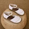 Retro Classic Round Head Brown Leather Flat Comfortable Sandals 2025 Summer Trend New Ladies Casual Outdoor Daily Women's Shoes