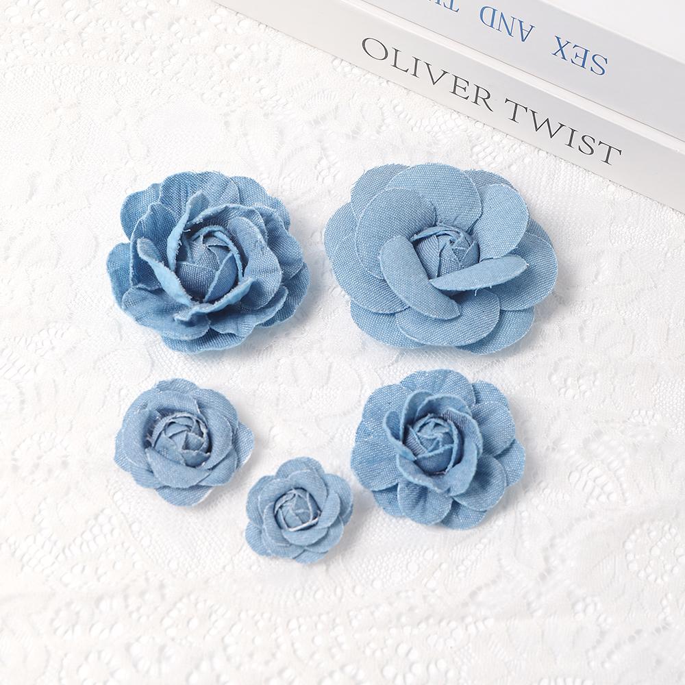 3/5PCS Blue Artificial Flowers Heads Fake Flowers Wedding Decoration Bride DIY Clothes Headwear Accessory Craft Gifts Ornament