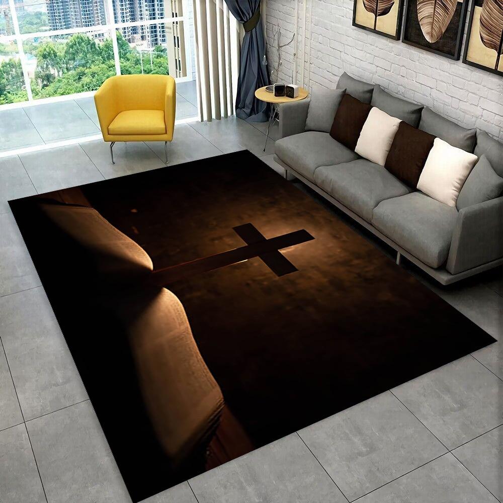 Holy Bible Cross Jesus Pray Area Koberec,Koberec pro domácí Obývací pokoj Ložnice Pohovka Rohožka Dekor,dětská hra Protiskluzová podložka na podlahu Dárek