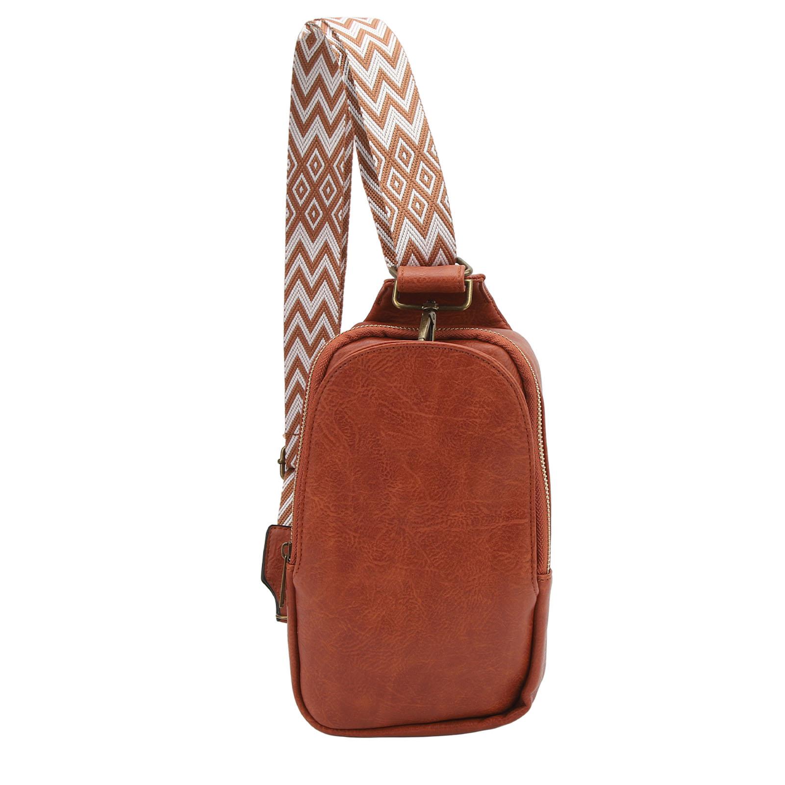 

Sling Chest Bag Vintage Fashionable PU Leather Women Storage Chest Bag for Headphones коричневий