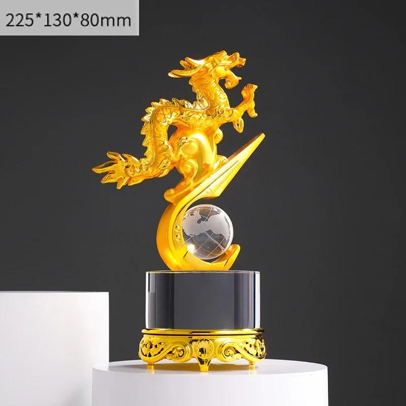 Customized Dragon Shaped Crystal Trophy Annual Meeting Awards Excellent Employee Souvenirs Home Decor Crafts Lettering Medal 1Pc