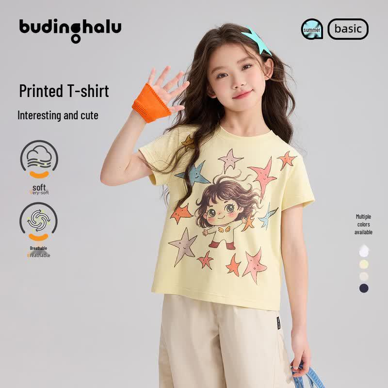 Pudding Haru Girls Cartoon Print Short Sleeve T-Shirt 130