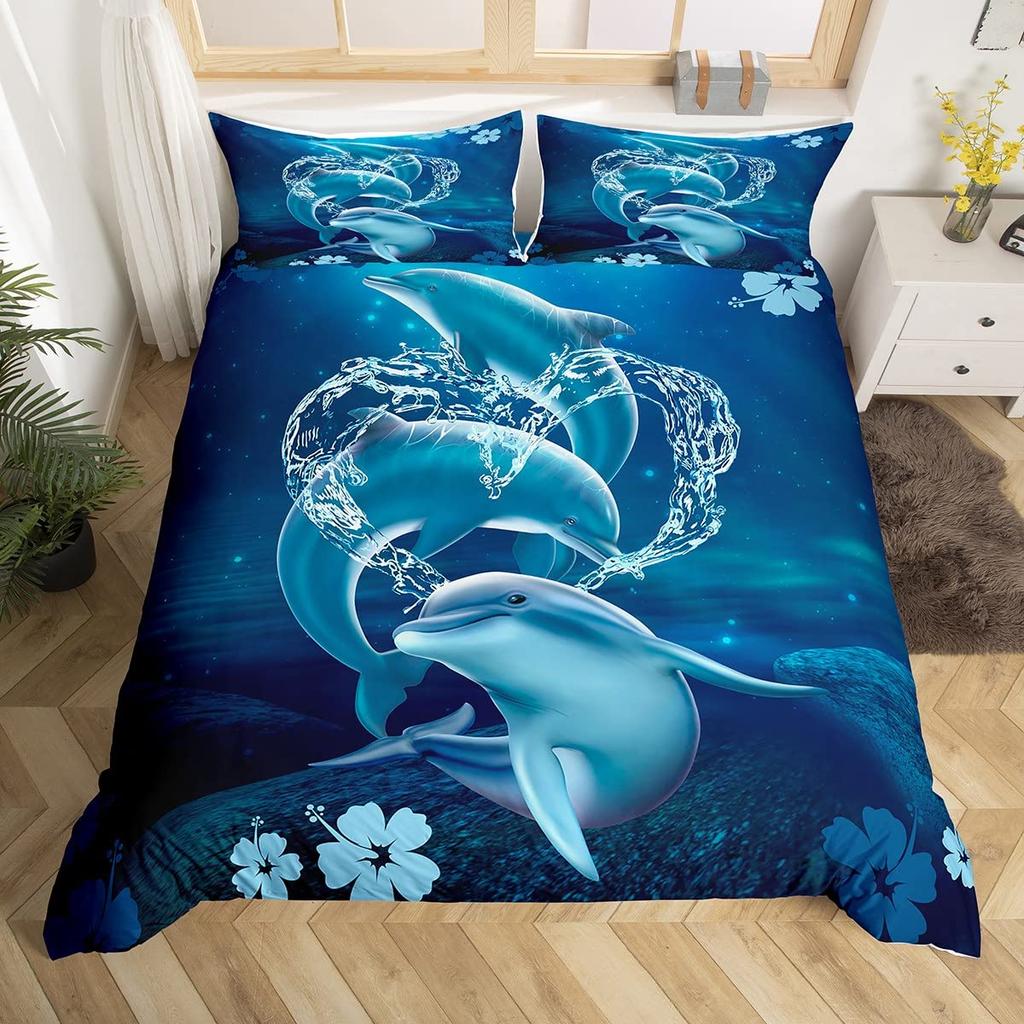 Comforter Ocean Dolphin Sealife Creature Comforter For Kids Boys Girls Teens Room Decor3D Coastal Animal Bedding Set