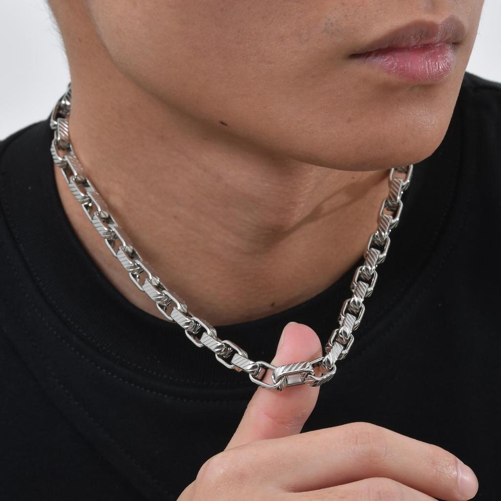 Chunky Embossed Chain Necklaces for Men Boys,Never Fade Stainless Steel Rectangle Chain Collar,Rock Punk Jewelry Gifts