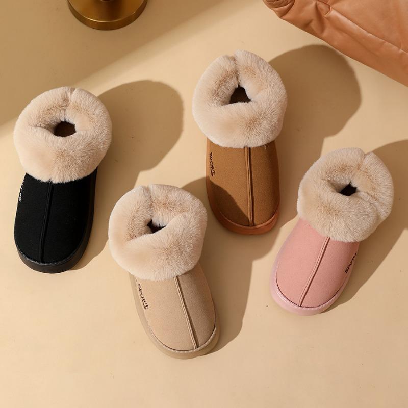 Női pamutcipő télen, beltéri hőszigetelő plüss és csúszásgátló vastag talppal, táskasarkú, női pamutcipő