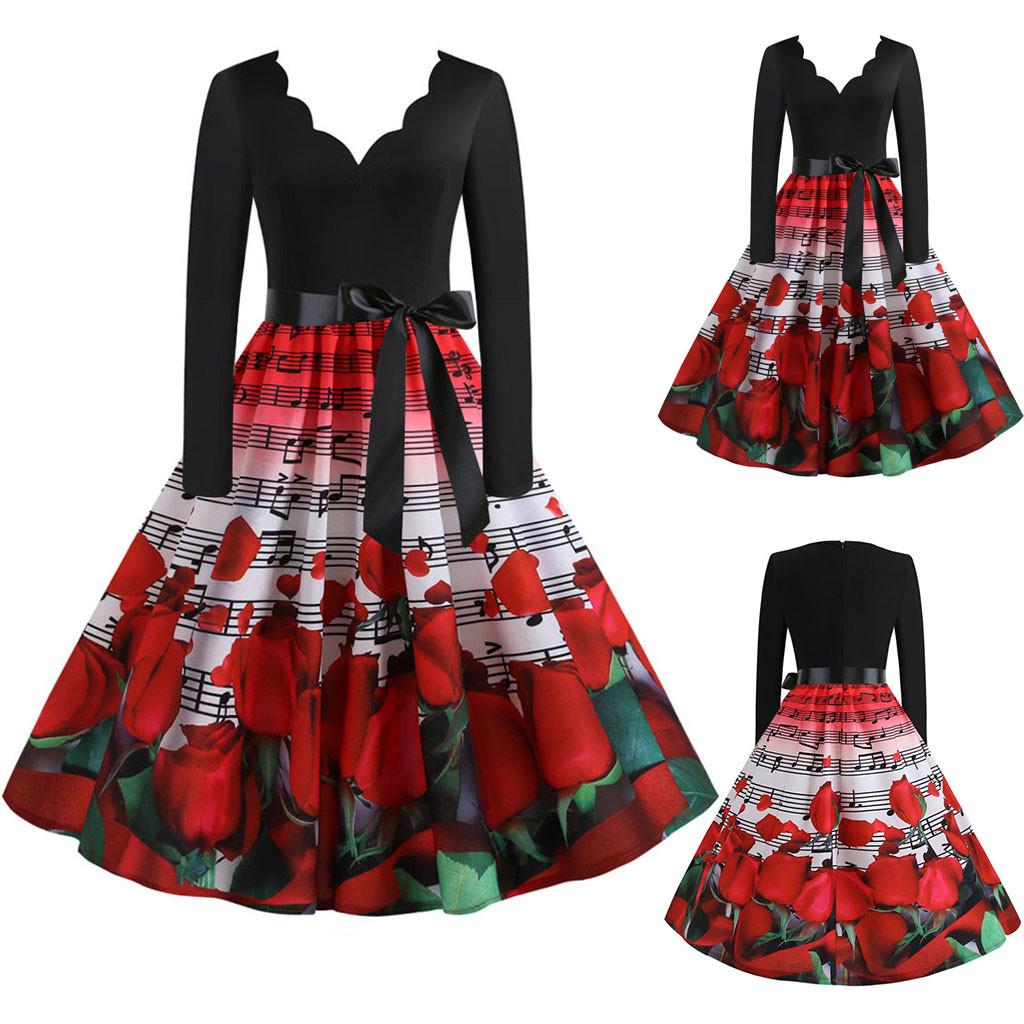 

Женское винтажное платье с длинным рукавом с розовым принтом 1950-х годов для домохозяйки