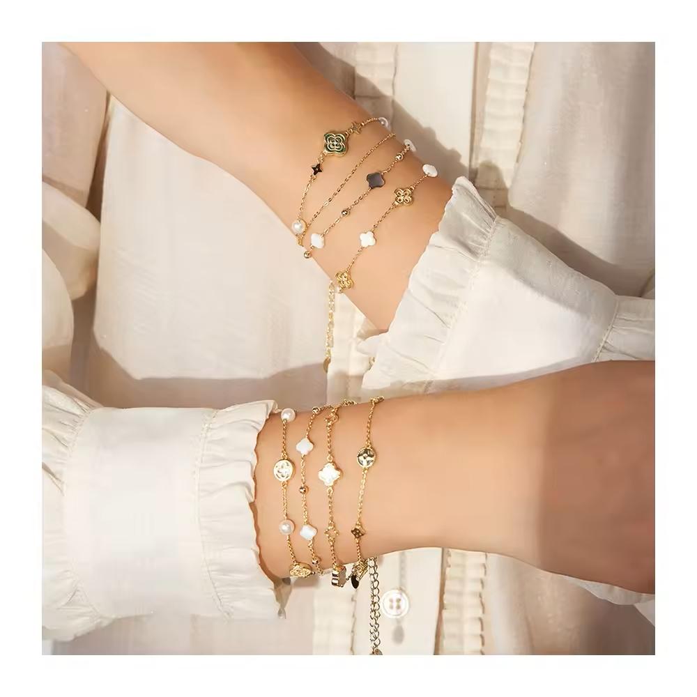 Fashion Bracelet Jewelry 925 Sterling Silver Clover Bracelet Chain for Women Charms Gold Plated Bracelet