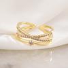 Adjustable Open Band Ring with Crisscross Design and Embedded Cubic Zirconia Stones for Women Fashion Jewelry
