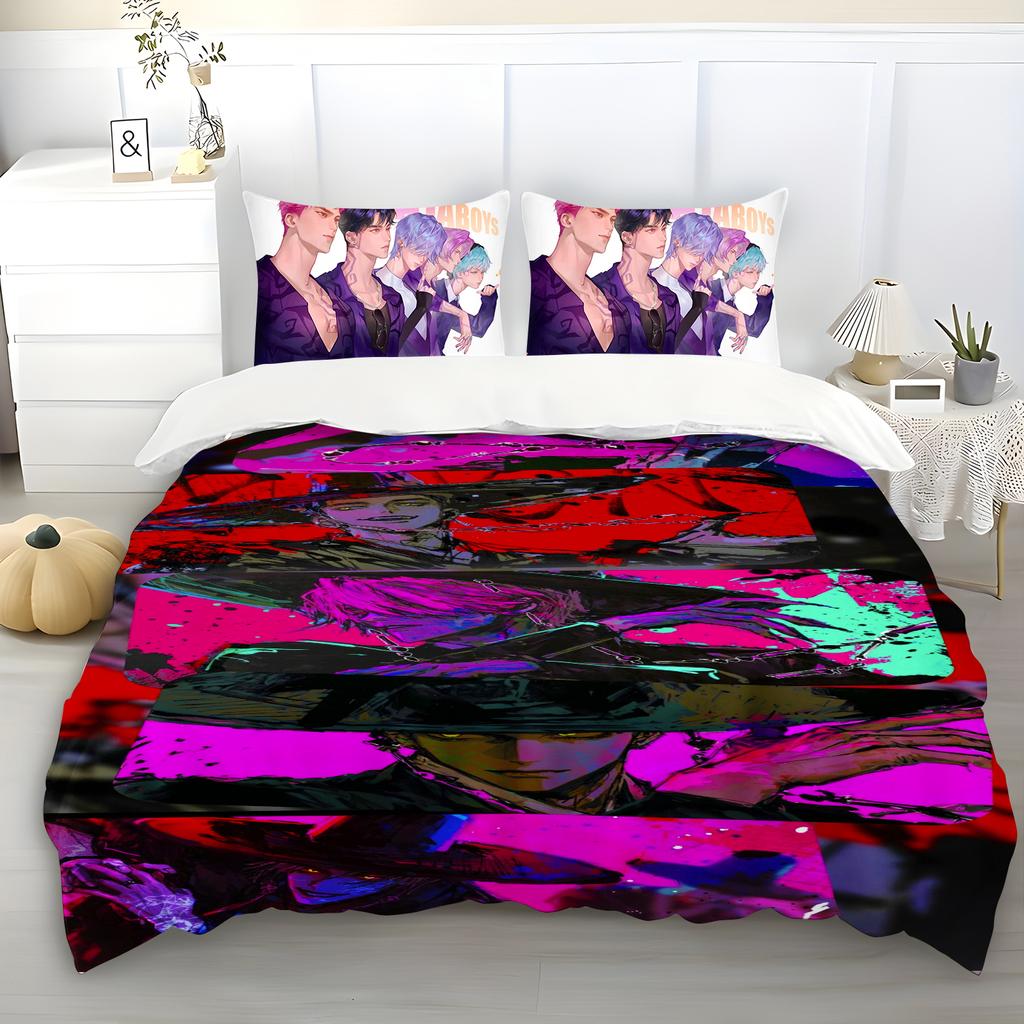 K-Pop Bedding Set Demon Hunters Themed Colorful Print Polyester Student Dormitory Bed Sheet Duvet Cover Kid Gift Home Textile