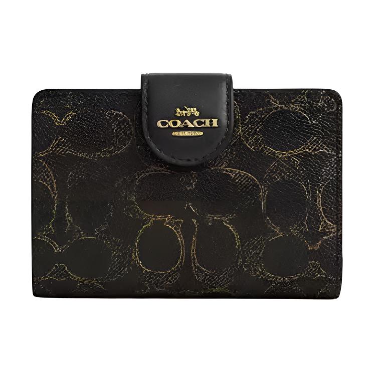 Coach Corner Zip 12 Letter Print Coated Canvas And Leather Wallet Medium Women wallet Brown CEC28-IMBRN Brown