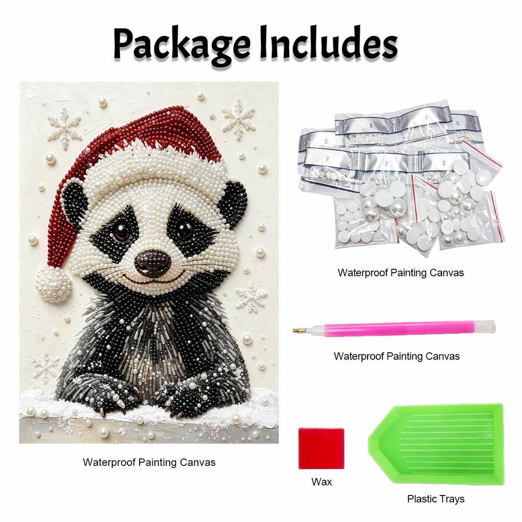 Christmas Pearl Painting Kit Handmade DIY Cute Panda Santa Hat Winter Holiday Home Decoration Painting