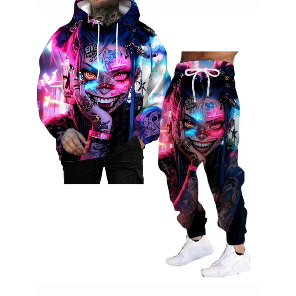 Japanese Anime 3d Print Hoodie 2pcs Set Men Women Sexy Samurai Tracksuit Casual Long Sleeve Clothes Hoodie Jogging Set