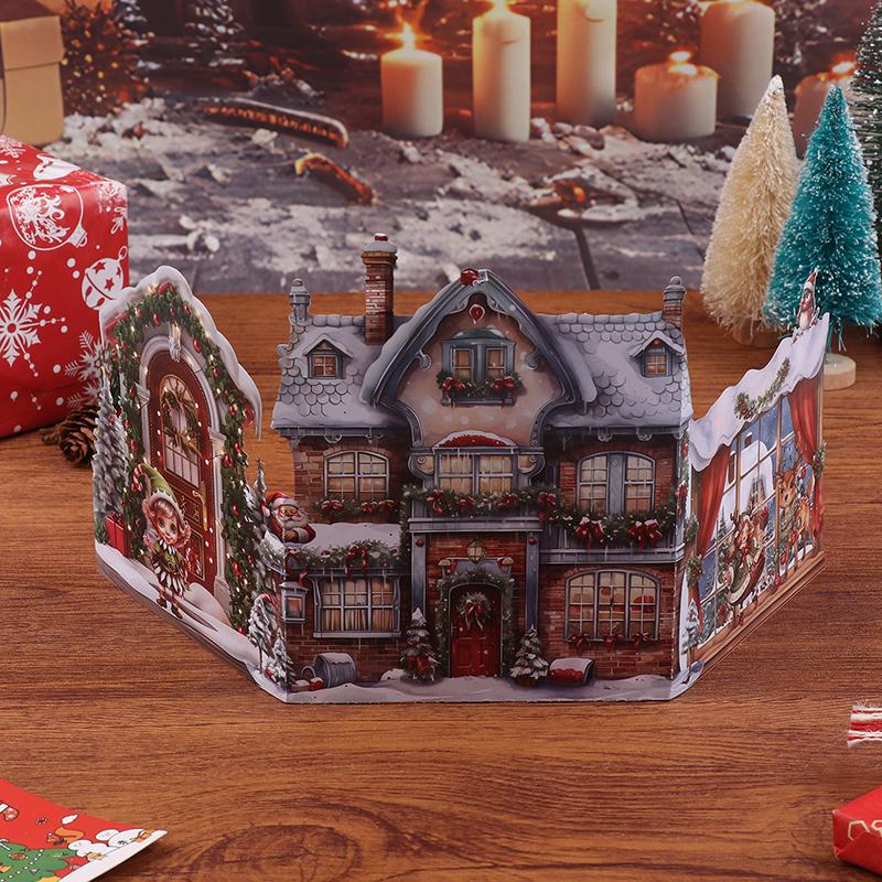 3D Julkort Julaftons Scen Med Jultomten, Flicka, Snöig By Festligt Julhälsningskort