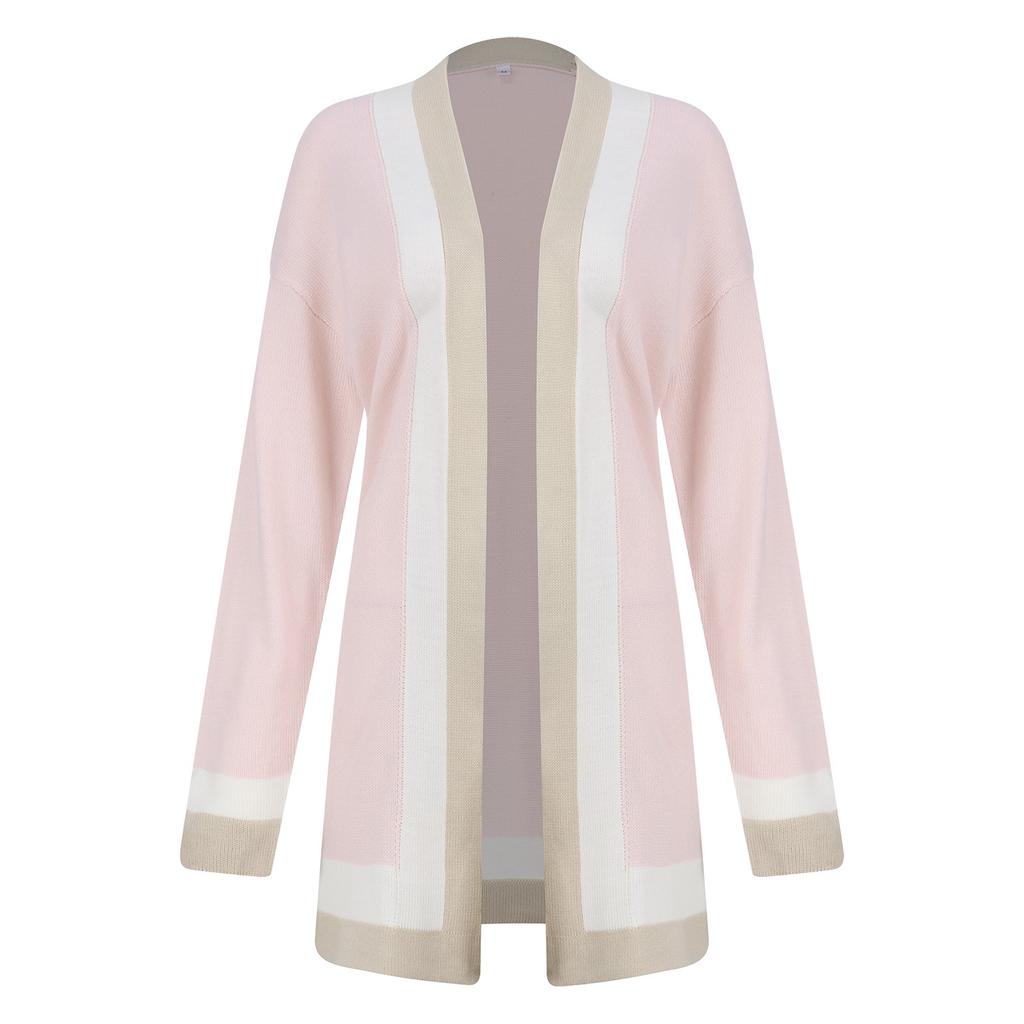 Women's  And Winter Women's Solid Color Stitching Long-sleeved Cardigan Knitted Sweater