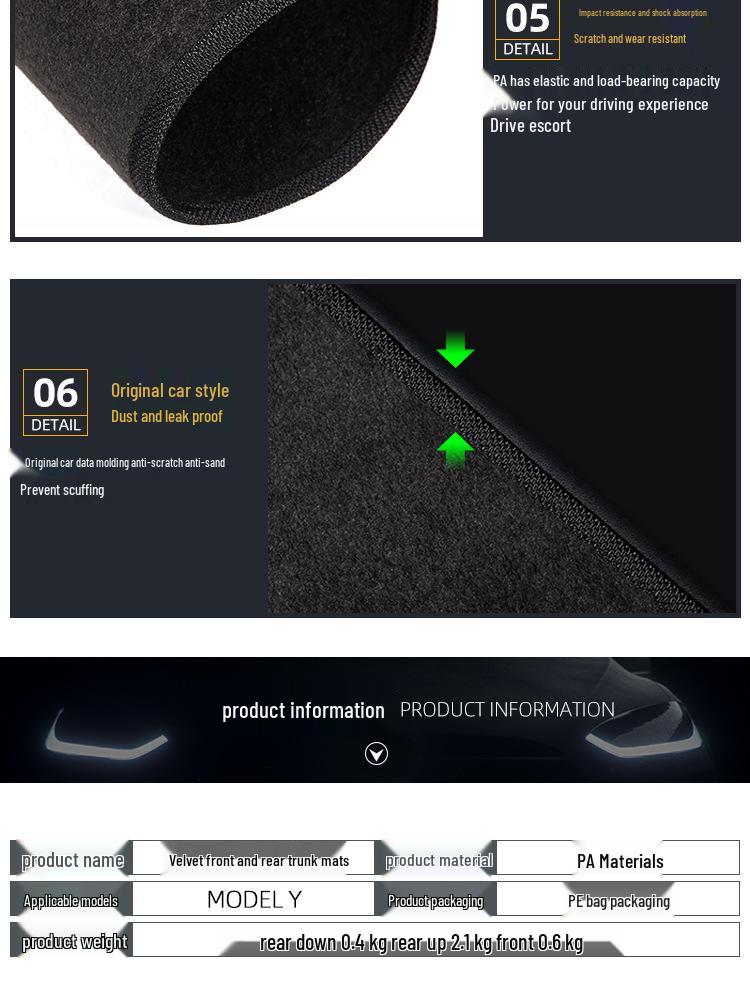 Tesla Model Y Wildleder Kofferraummatten - Originalstil, Doppelschicht für vorderen und hinteren Kofferraum