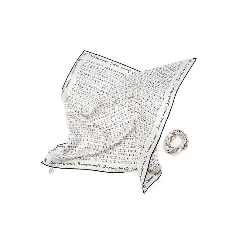 CHANEL Full Logo Printed Silk Hair Tie/Hairband Women's Style
