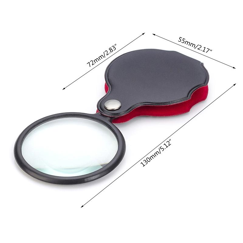 8X Mini Magnifying Glass Folding Pocket Magnifier with Rotating Protective Leather Sheath for Reading Science Jewelry