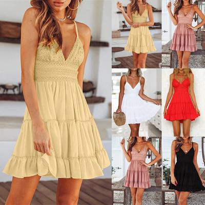 (Qunide) Damenkleid mit Spitzen-Strapsnähten, rückenfrei, sexy Strapskleid