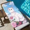 Dreamy Cartoon Cat with Rose Pattern Polyester Microfiber Beach Towel Is Highly Absorbent, Suitable Swimming and Beach Outings