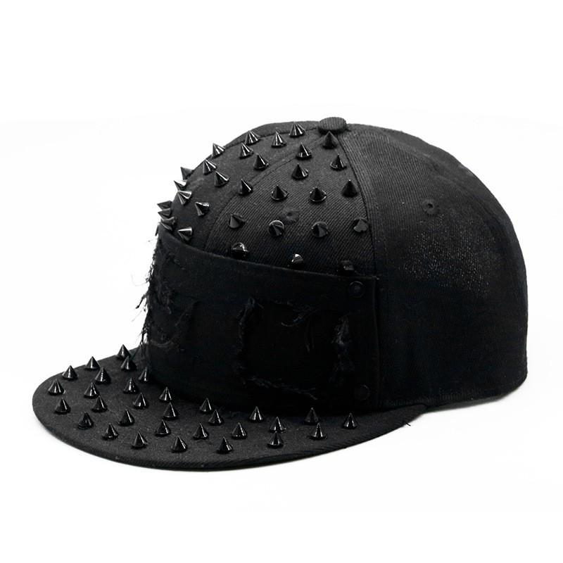 Unisex Punk Style Baseball Cap With Spiked Rivet Embroidery Patch Flat Brim Hip Hop Streetwear Hat