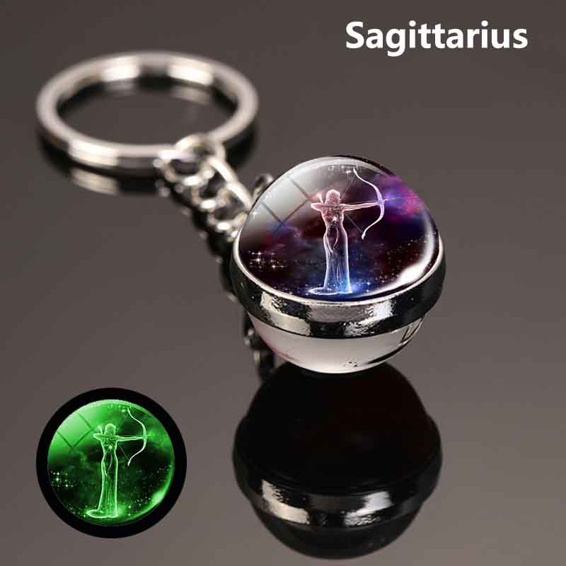 12 Constellations Glass Ball Keychain Zodiac Pendant Key Ring for Women Men