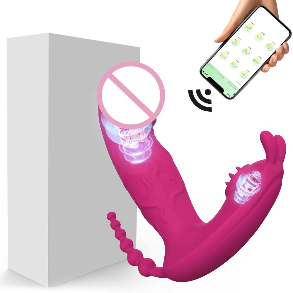 App Bluetooth Control Wearable Dildo Vibrators 9 Vibration Modes G Spot Clitoral Stimulation Rabbit Massager Sex Toys for Women