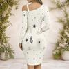 Women Plus Size Chain Strap Cold Shoulder Long Sleeve Printed Asymmetrical Bodycon Dress