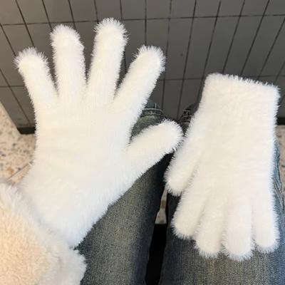 Modische Dicke Pelzige Handschuhe Kälteschutz Warm Fünf-Finger-Handschuhe Winddicht Einfarbige Winterhandschuhe Herren Damen
