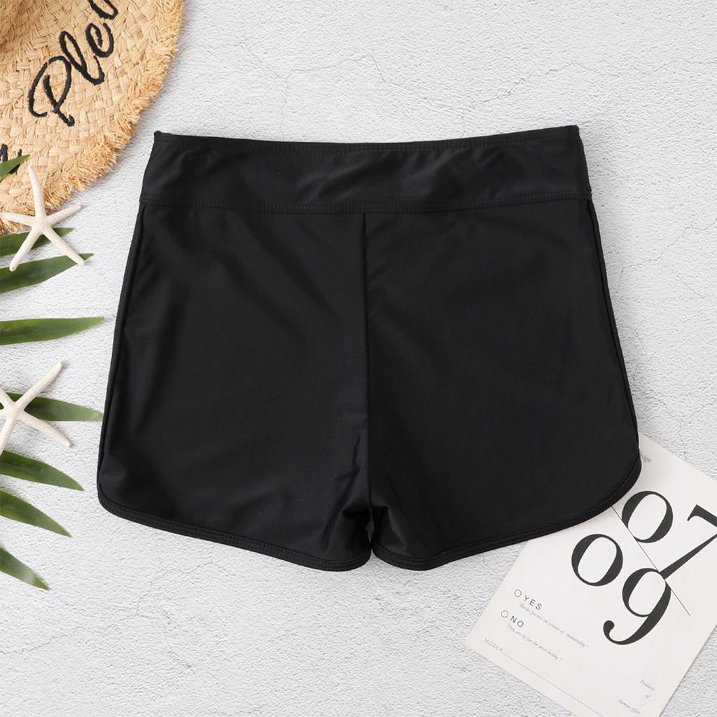 Women's Solid Color Boxer Style Swim Shorts Elastic Waistband Quick Dry Swimwear Bottoms for Casual Beach and Pool Use