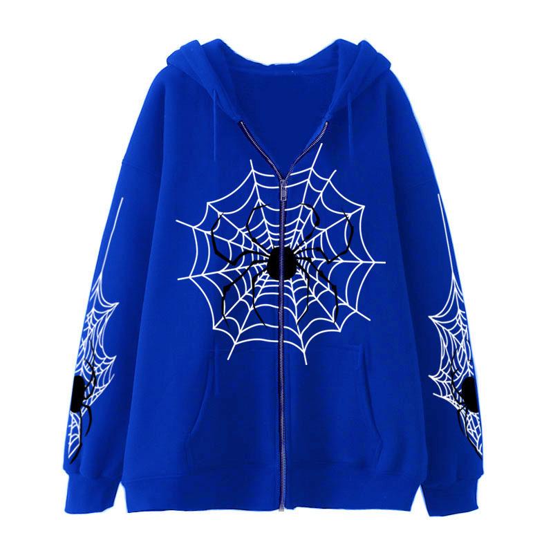 2025 Women's Spider Web Zipper Hoodie: Retro American Streetwear for Spring & Autumn